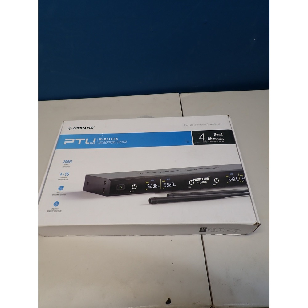 Phenyx Pro PTU-5200-4H 4-Ch UHF Wireless Microphone System Black 200ft Range